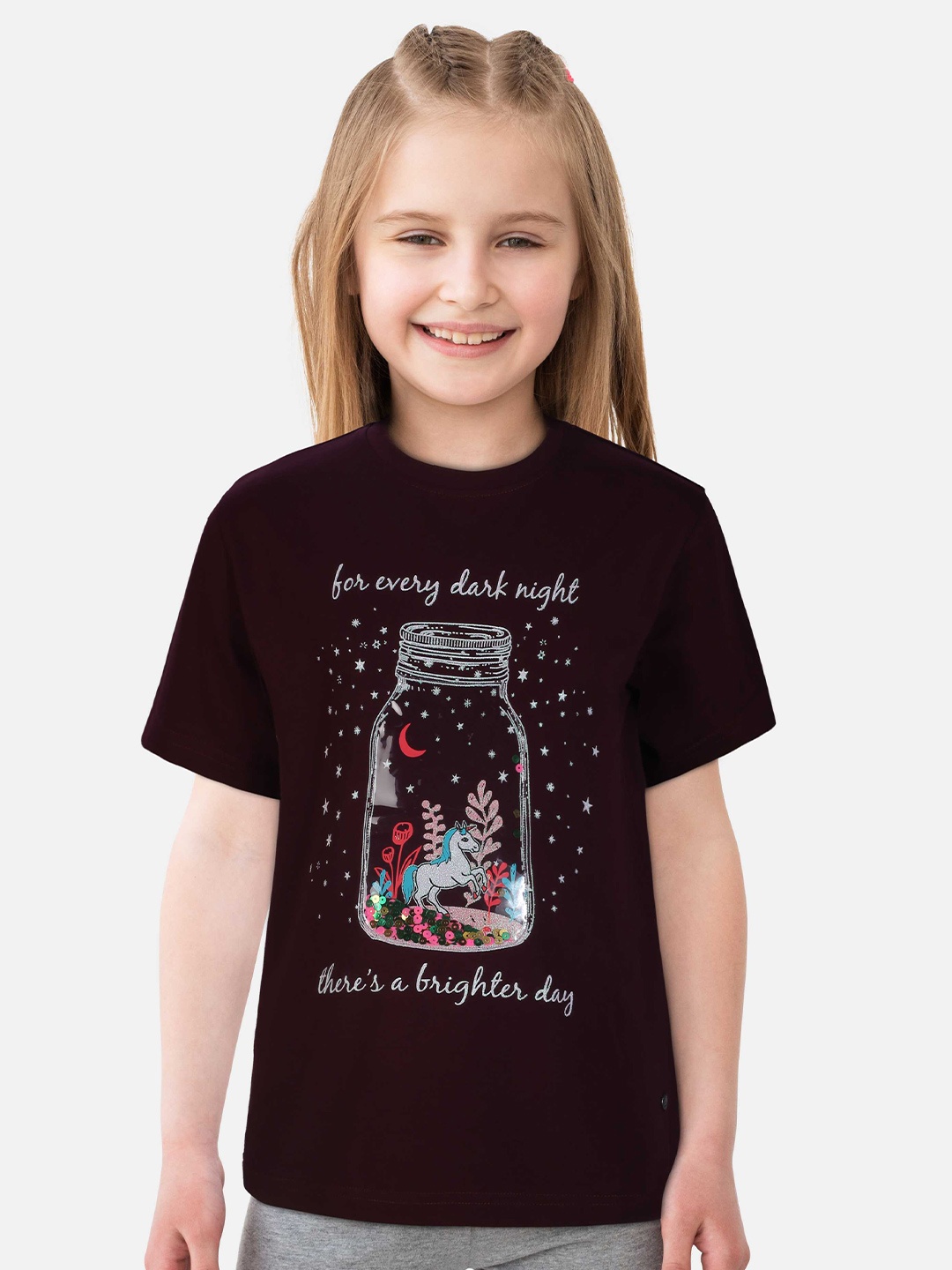 

Gini and Jony Girls Printed High-Low Top, Maroon