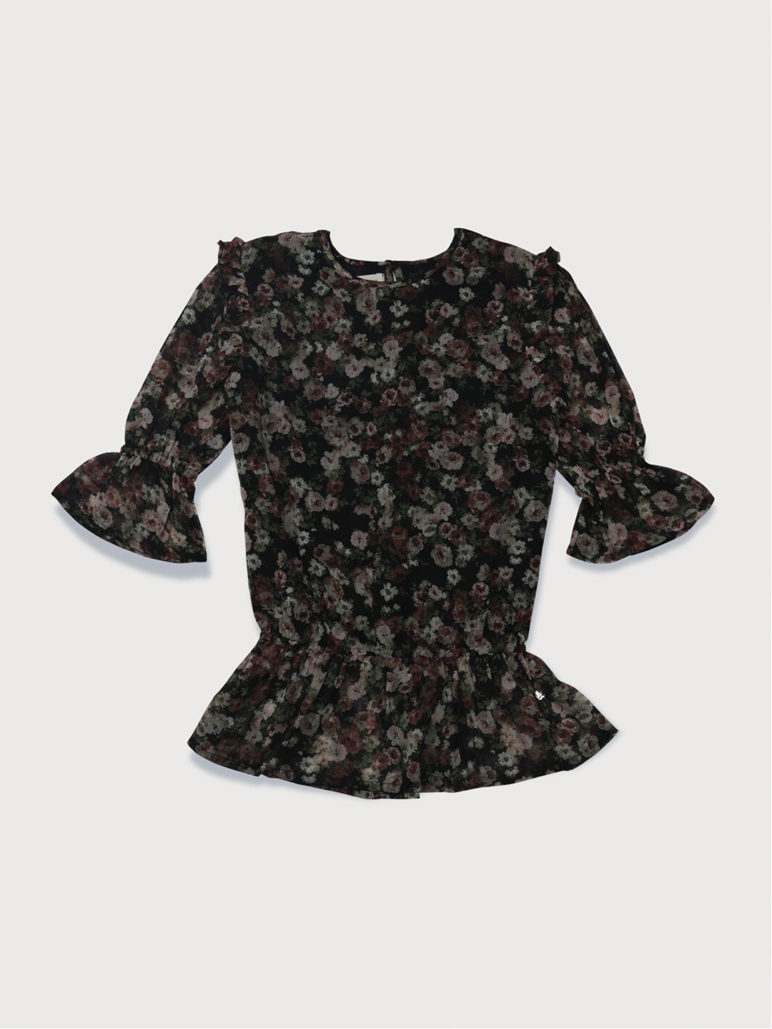 

Gini and Jony Girls Floral Print Peplum Top, Black