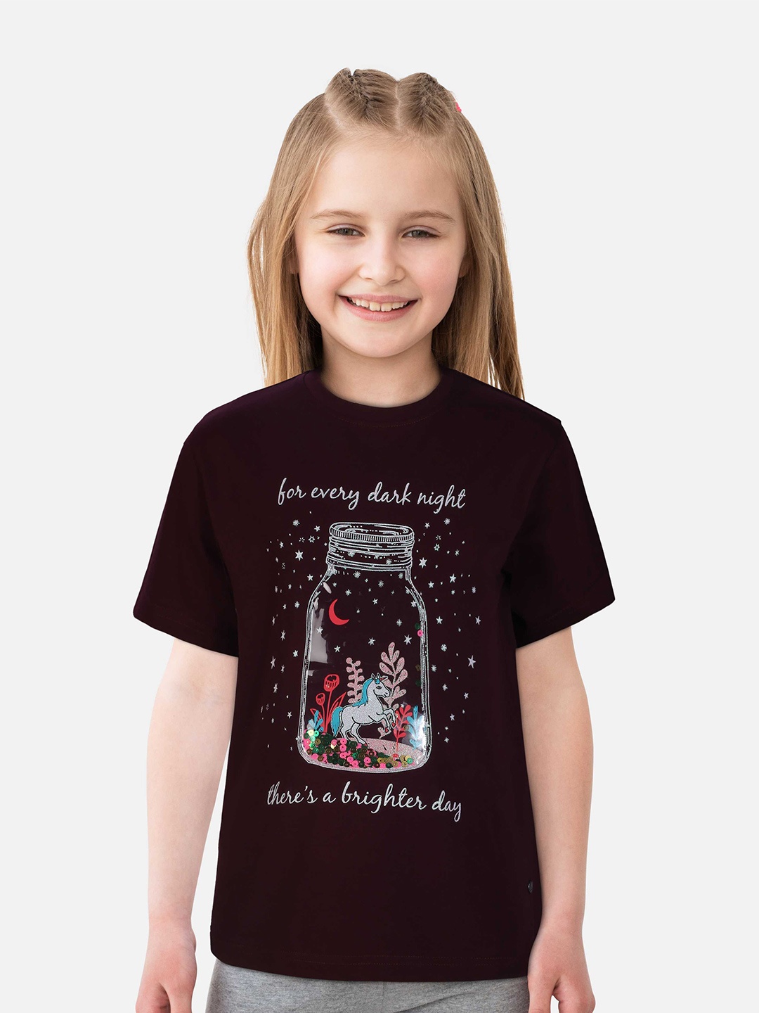 

Gini and Jony Girls Printed High-Low Top, Maroon
