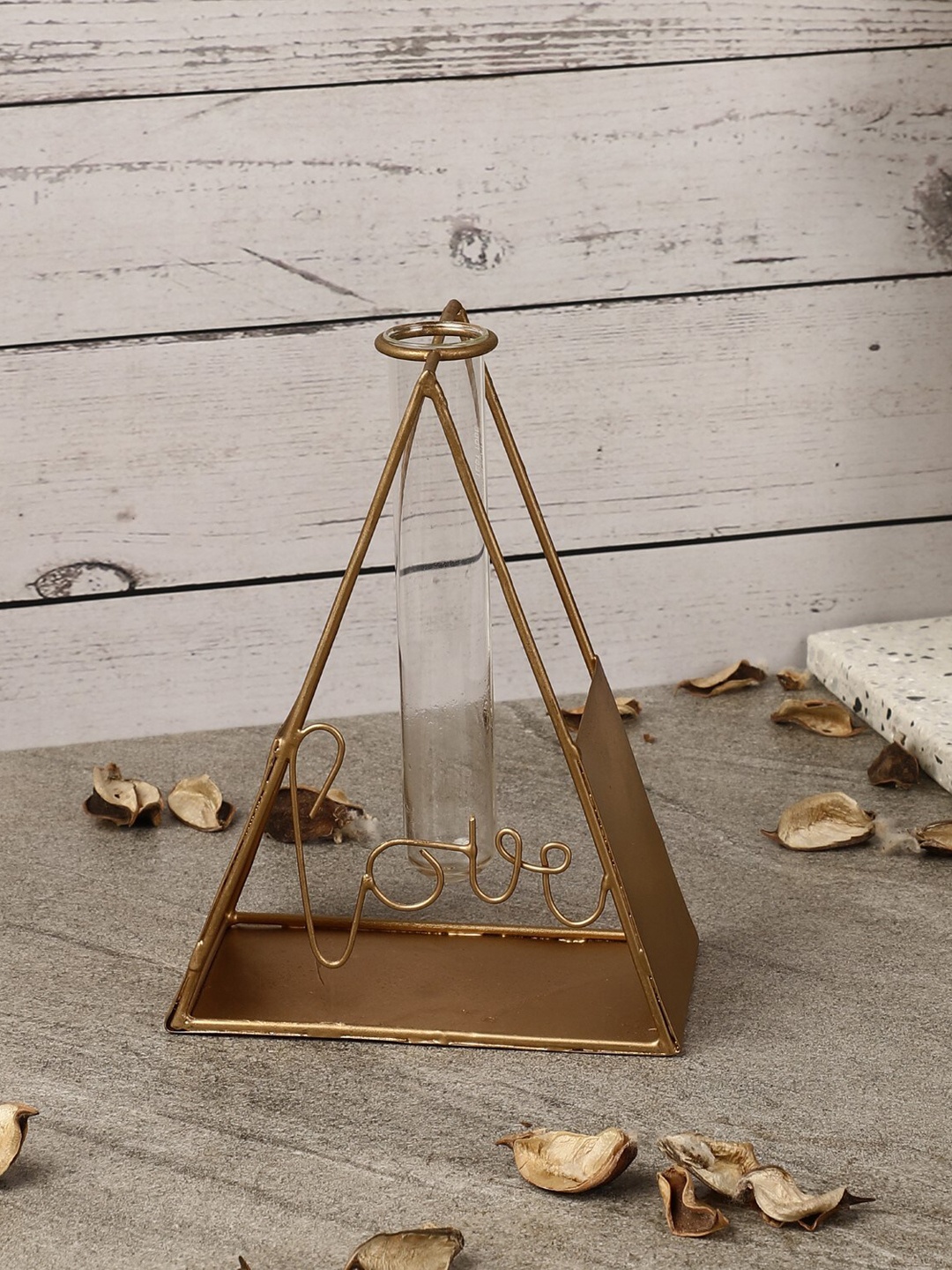 

The Decor Mart Solid Love Triangle Testube Planter, Gold
