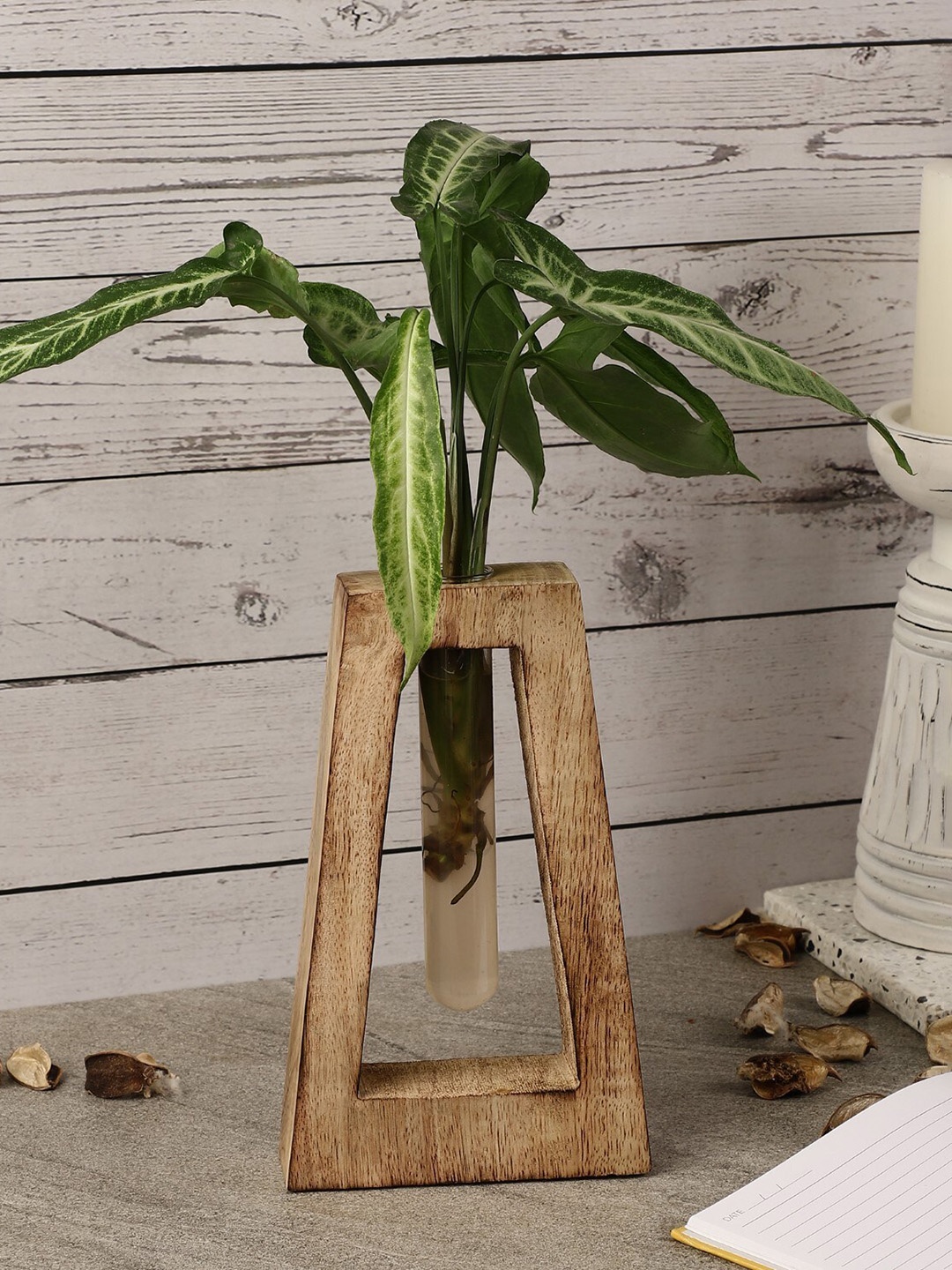 

The Decor Mart Quad Testube Wooden Planter, Camel brown