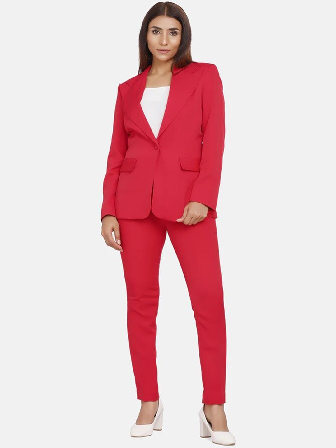 

PowerSutra Women Solid Single Breasted Cheery Red Blazers