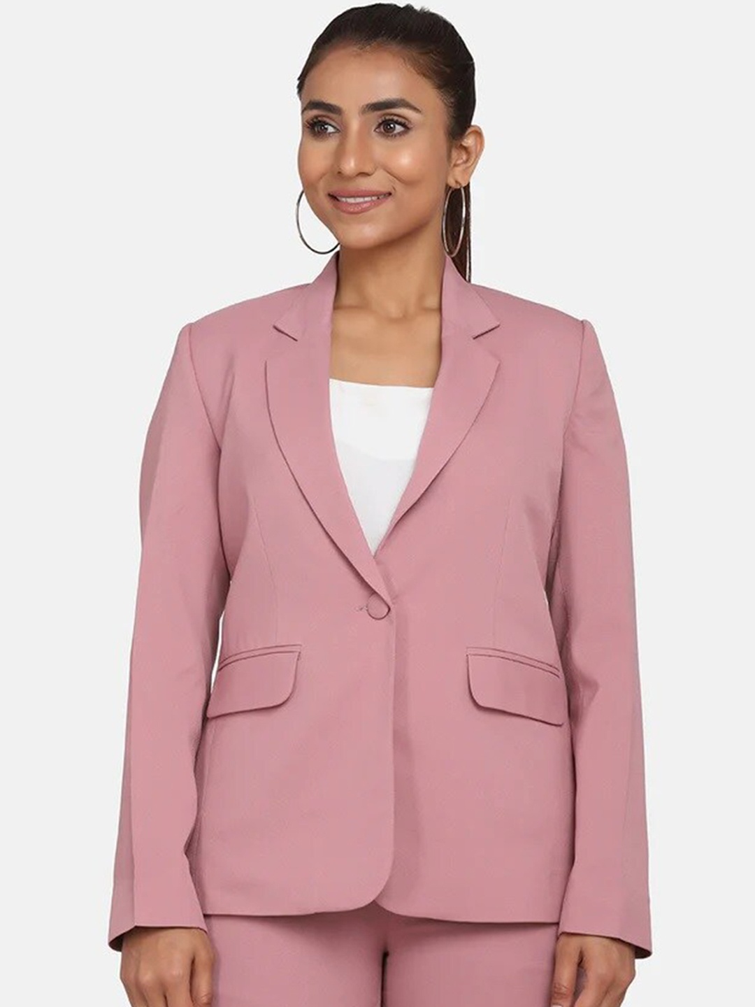 

PowerSutra Women Solid Single Breasted Blazers, Pink