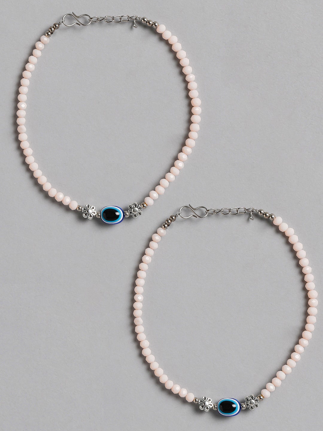 

EL REGALO Beaded Evil Eye Anklet, Pink