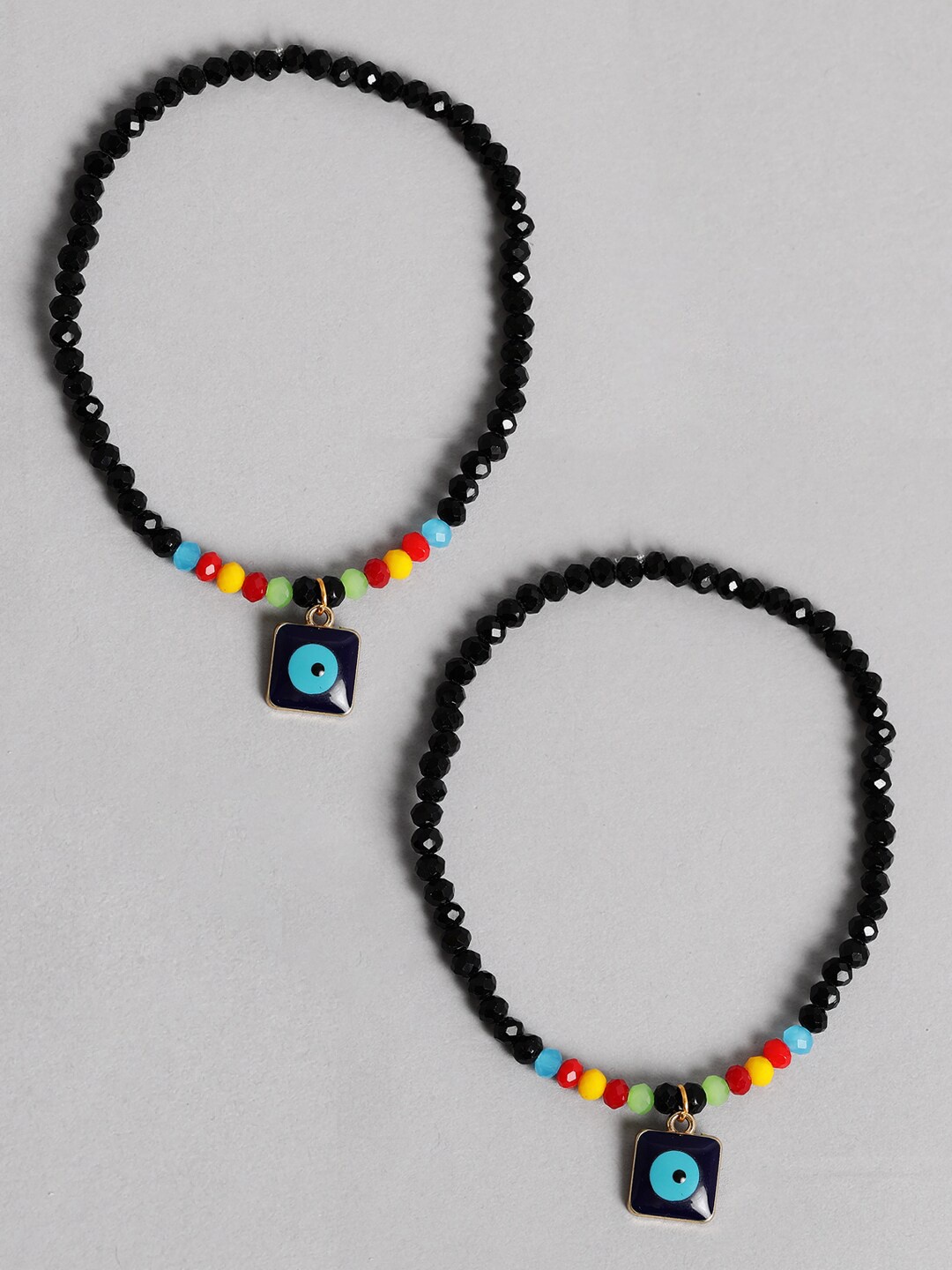

EL REGALO Bead-Studded Evil-Eye Anklet, Black