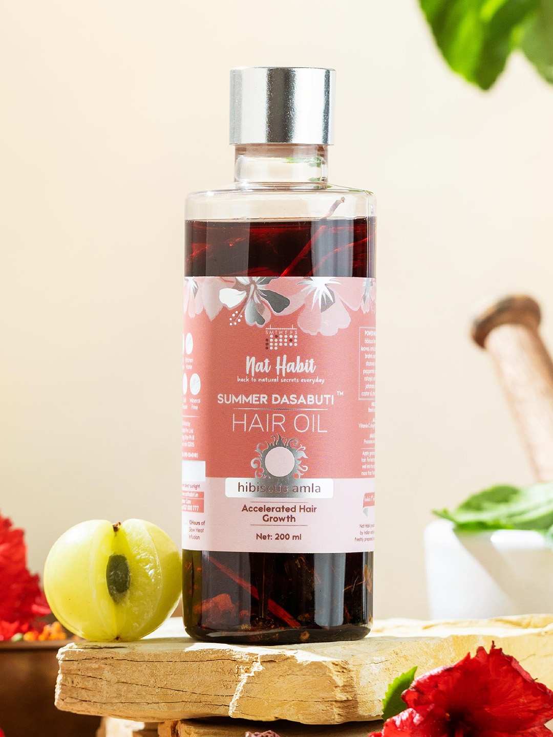 

Nat Habit Hibiscus Amla Summer Dasabuti Hair Oil for Hair Growth & Fall Control - 200ml, Pink
