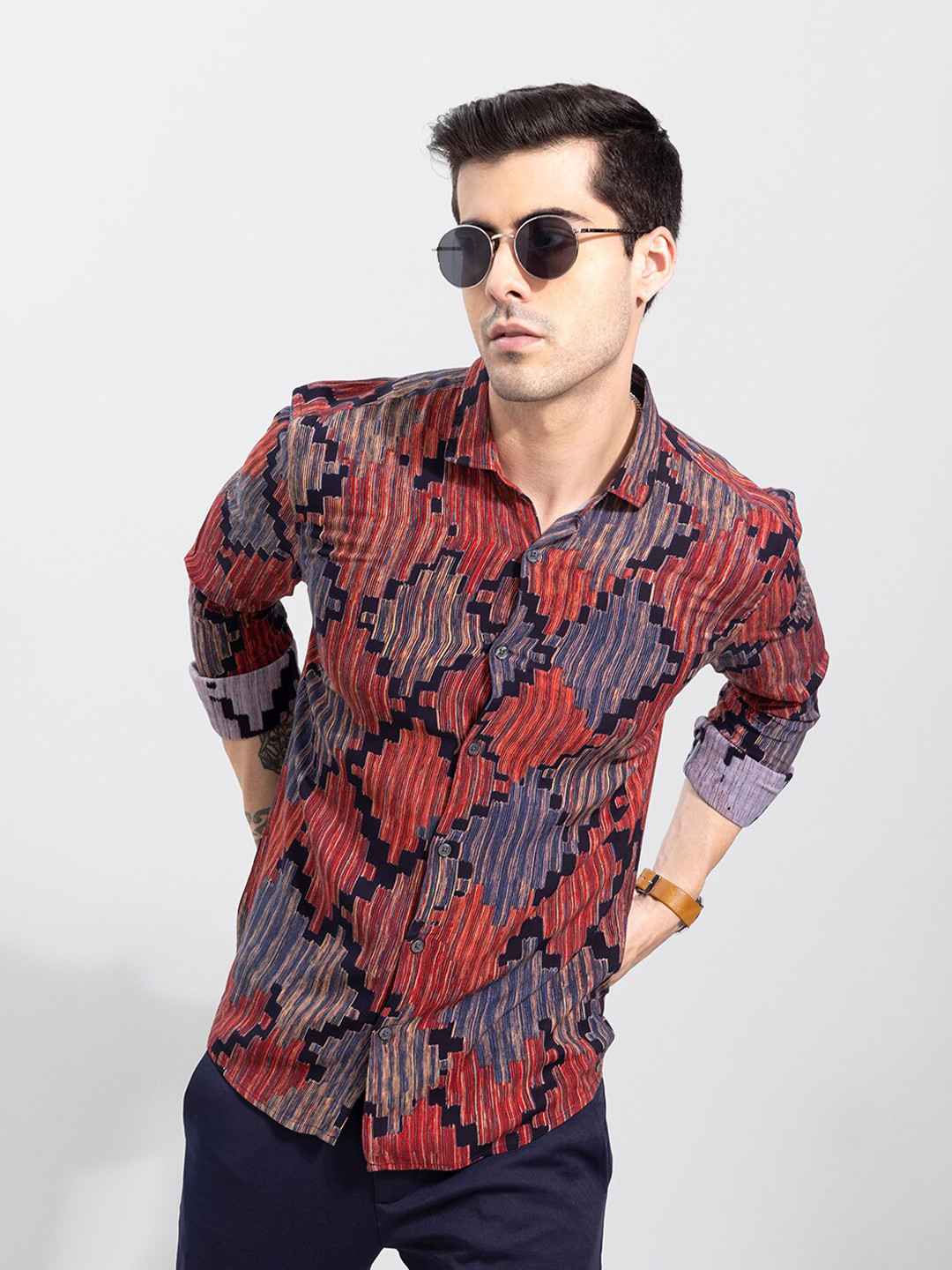 

Snitch Men Slim Fit Checked Casual Shirt, Red