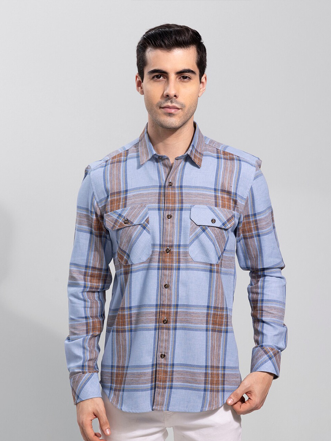 

Snitch Men Slim Fit Checked Casual Shirt, Blue