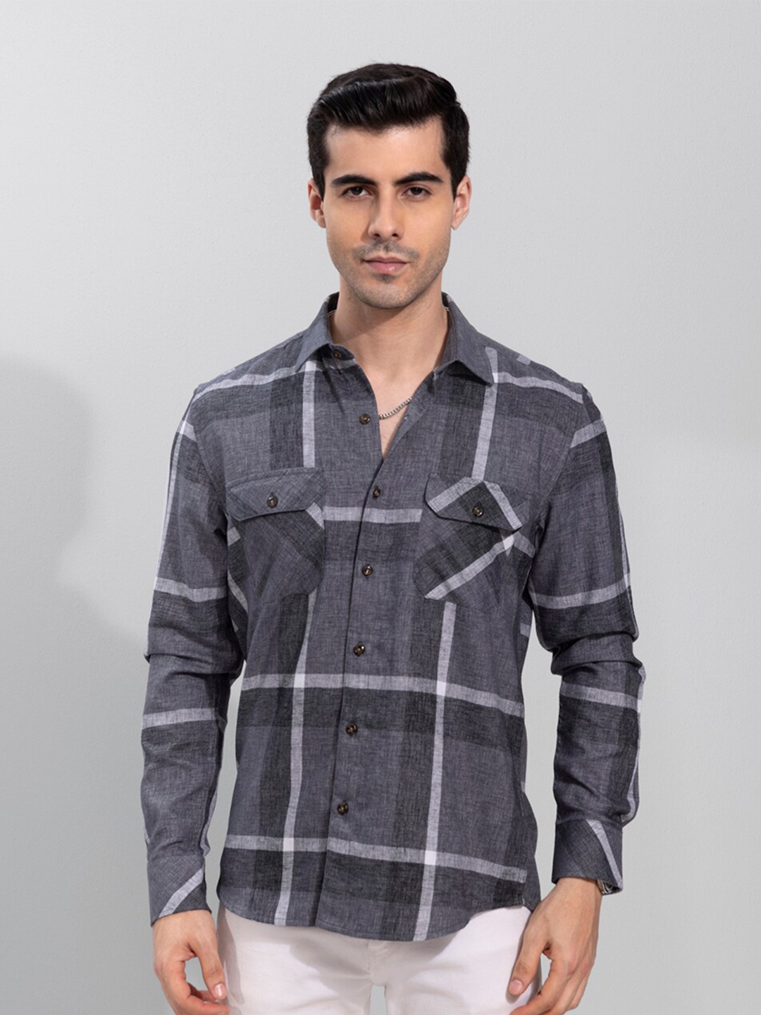 

Snitch Men Slim Fit Checked Casual Shirt, Grey