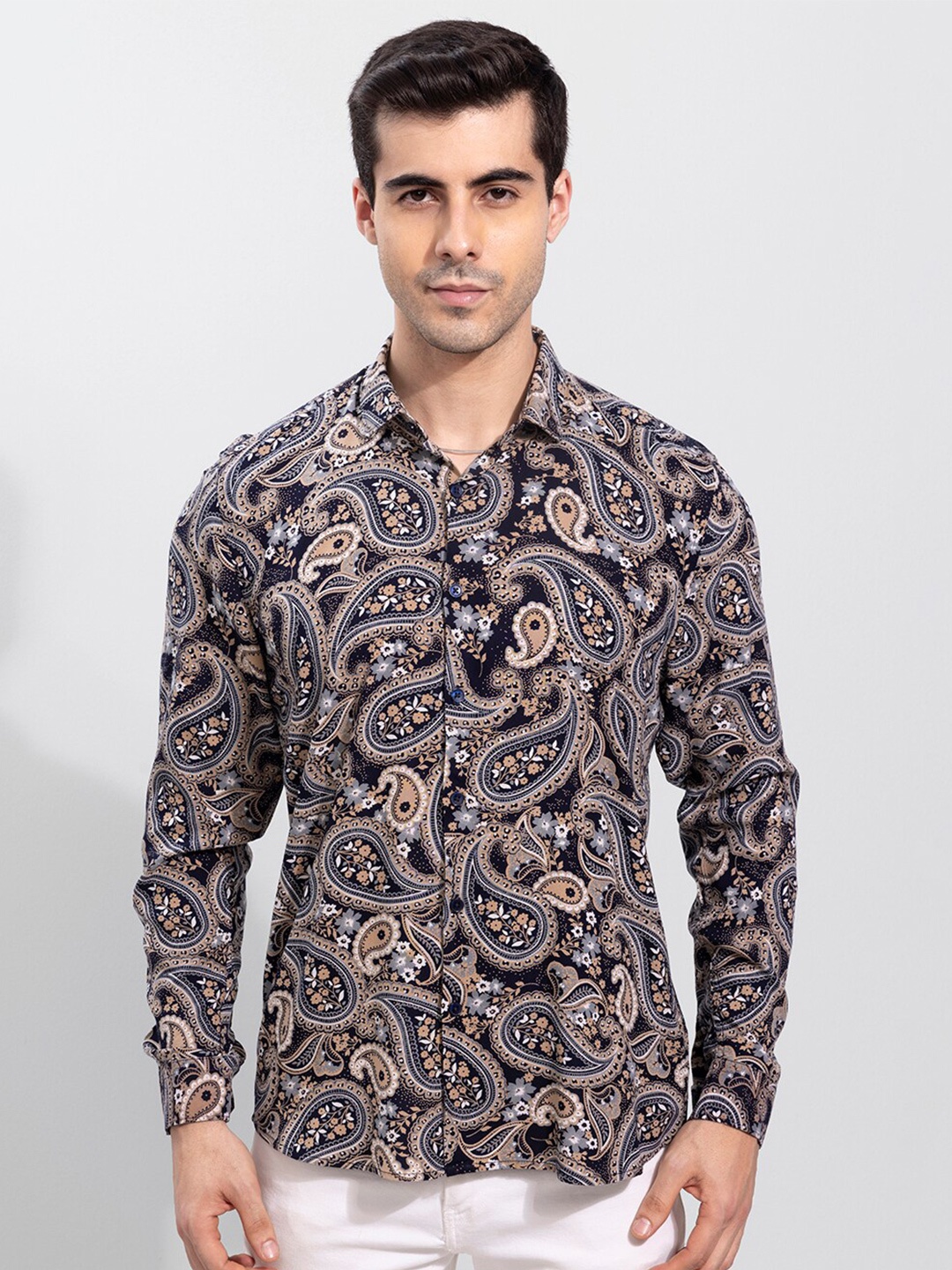 

Snitch Men Slim Fit Printed Casual Shirt, Brown