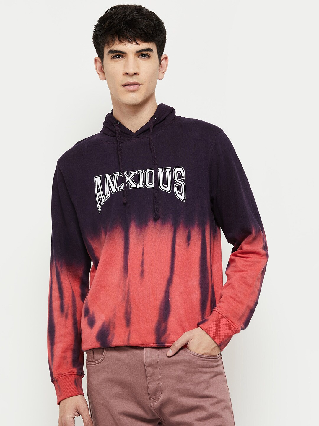 

max Men Printed Hooded Cotton Sweatshirt, Red