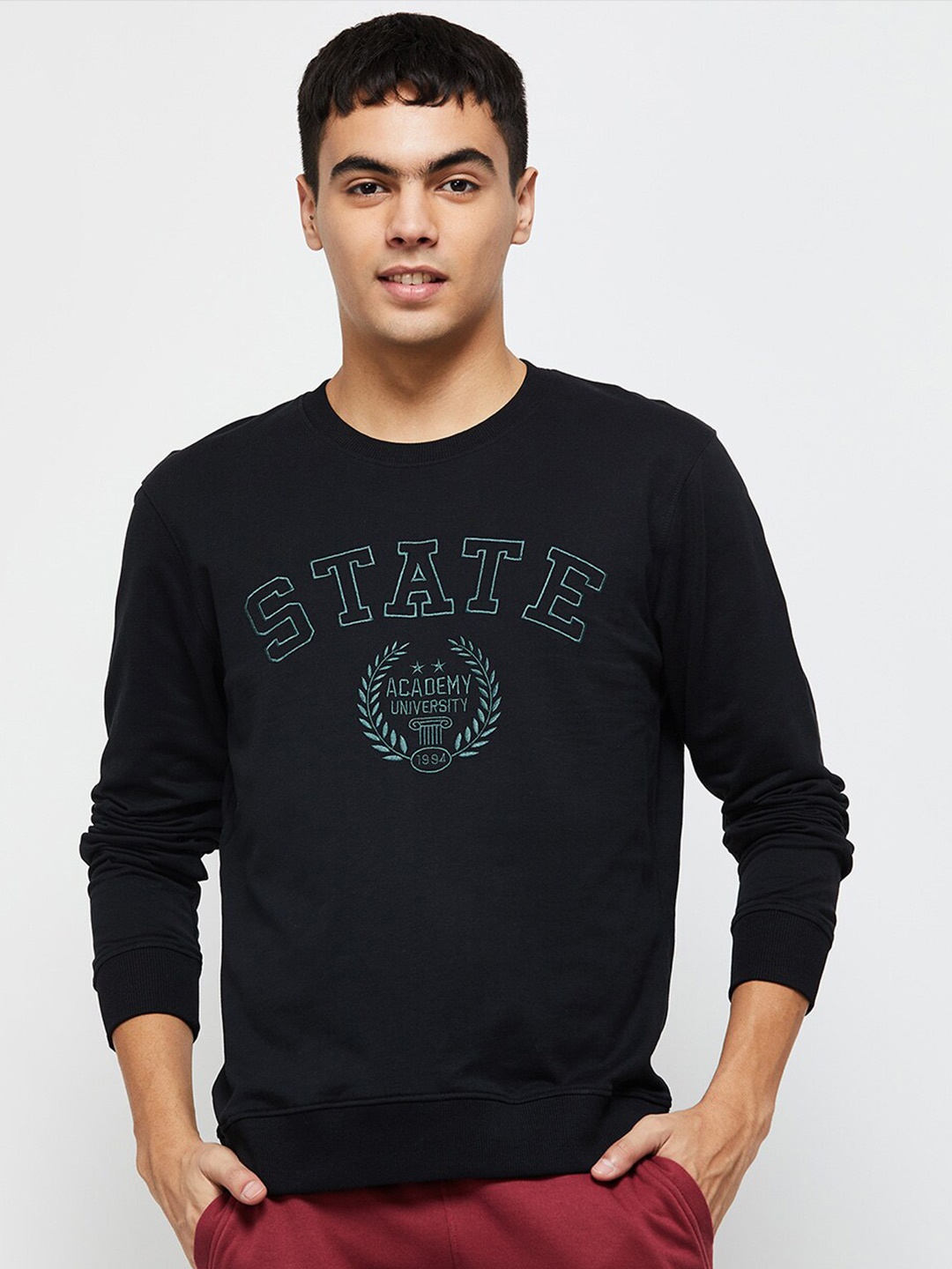 

max Men Printed Cotton Sweatshirt, Black