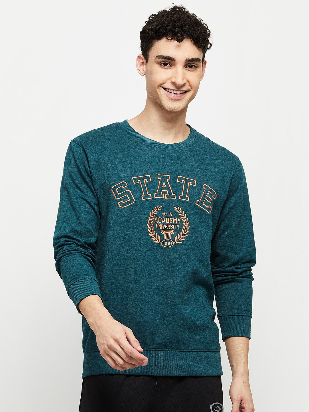 

max Men Green Printed Sweatshirt