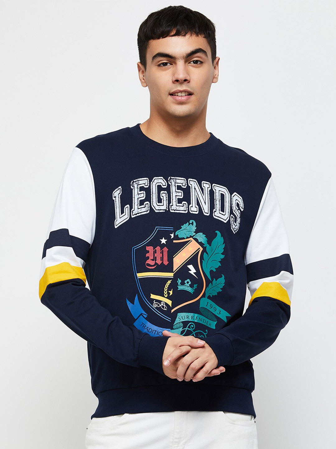 

max Men Printed Cotton Sweatshirt, Blue