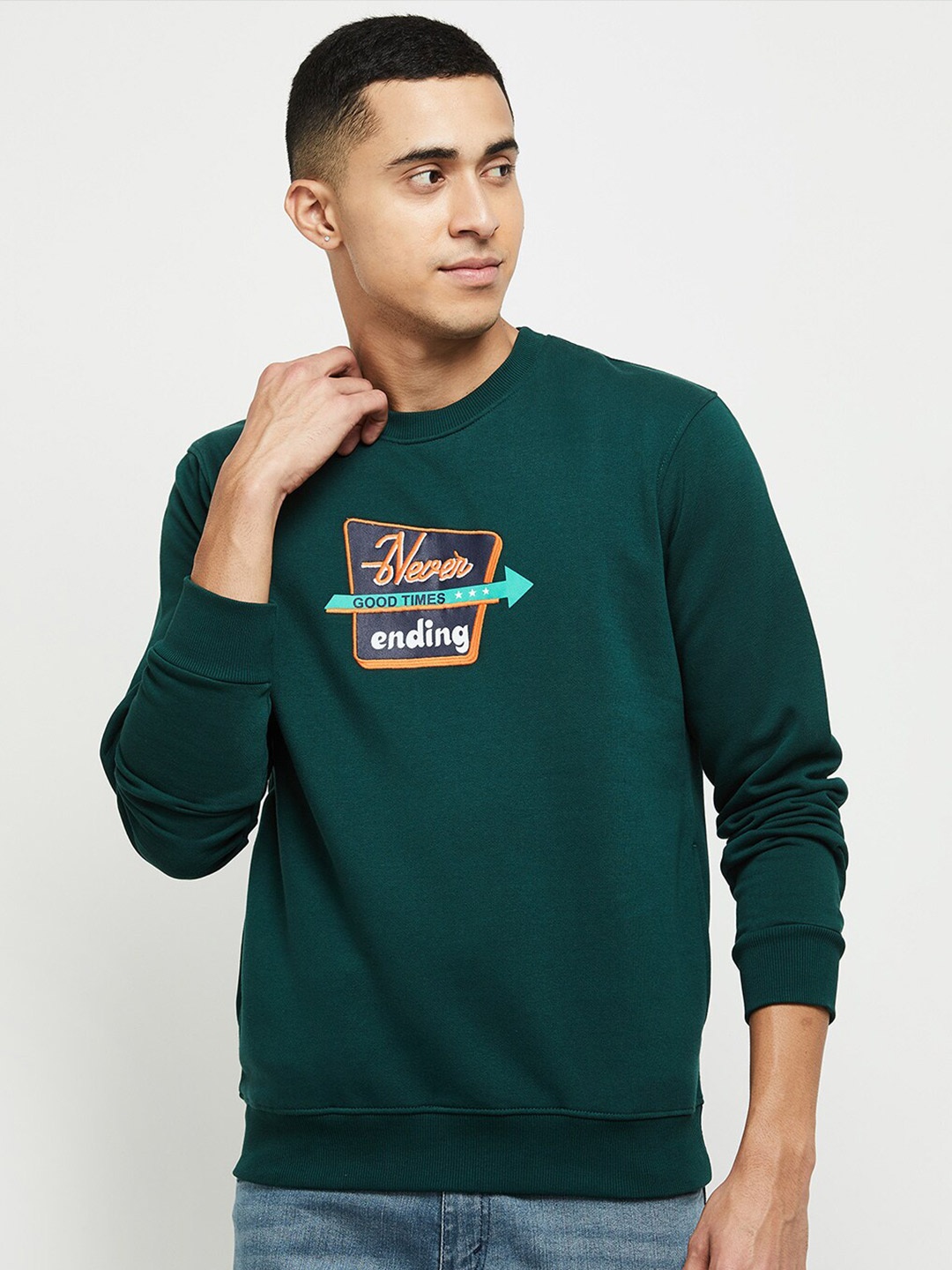 

max Men Printed Sweatshirt, Green