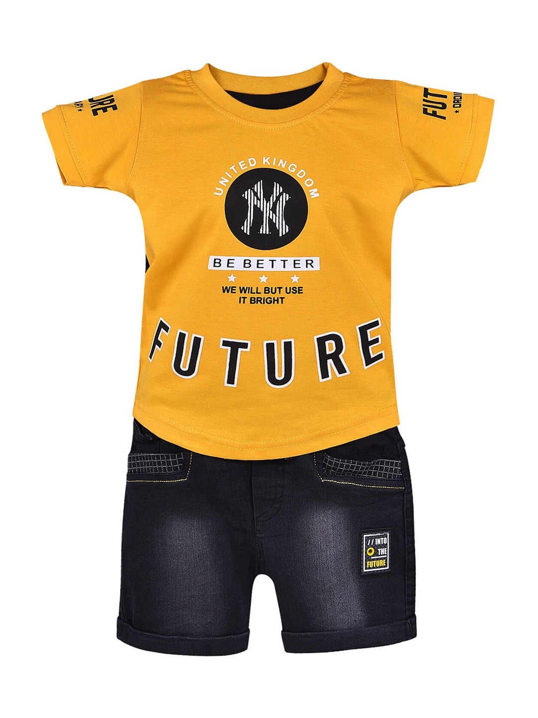 

Wish Karo Boys Printed Cotton Blend T-shirt with Shorts, Yellow