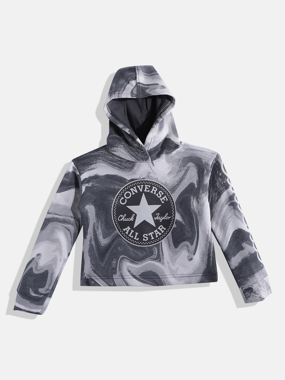 

Converse Girls Black & White Printed Hooded Sweatshirt