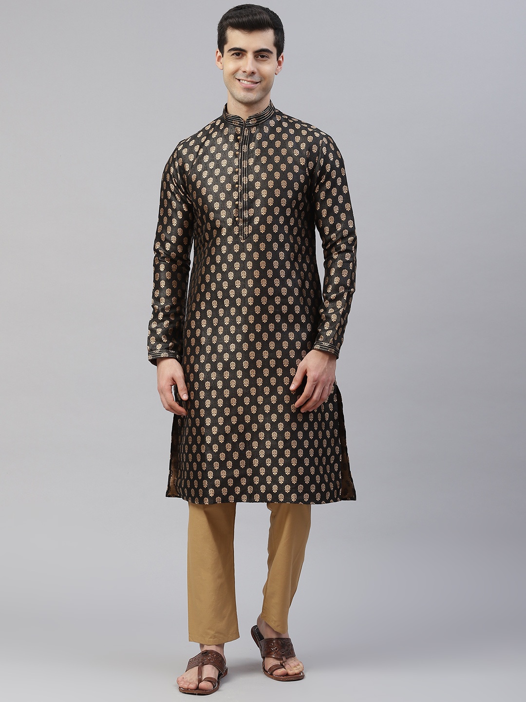 Readiprint Men Brown Floral Kurta with Trousers