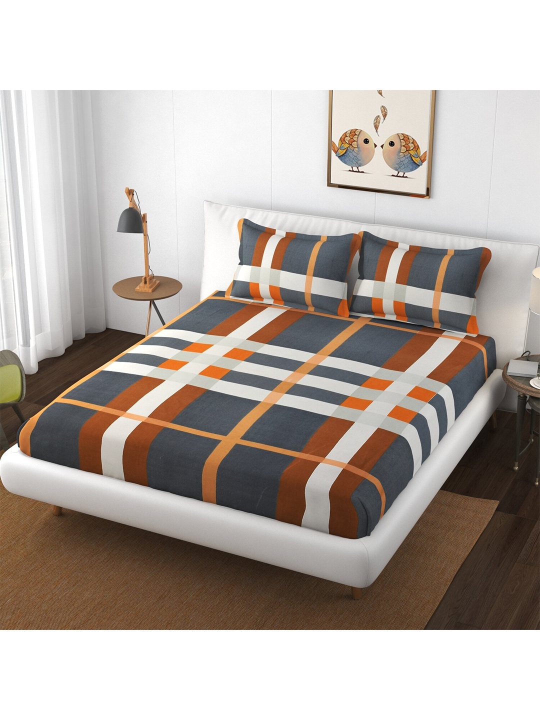 

Bajo's Striped 250 TC Queen Bedsheet with 2 Pillow Covers, Grey