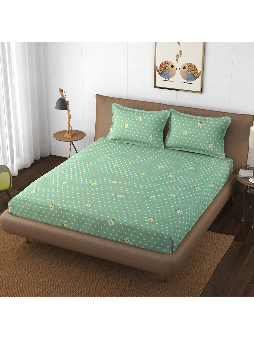 

Bajo's Floral Printed 250 TC Queen Bedsheet with 2 Pillow Covers, Green