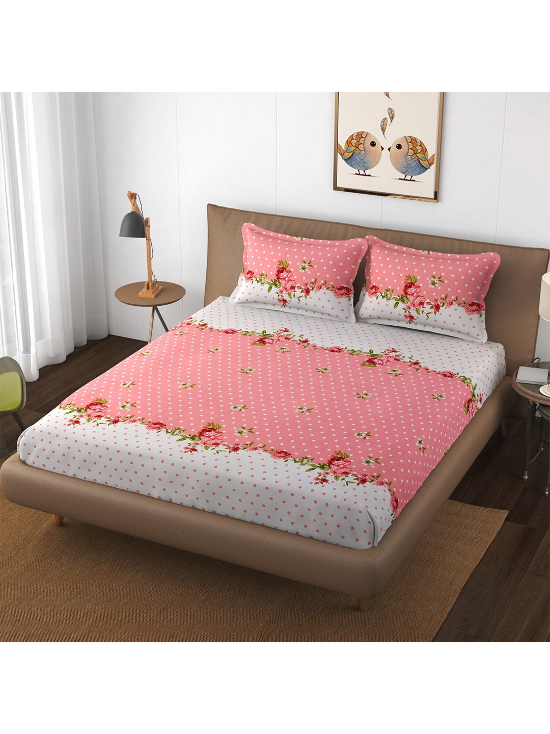 

Bajo's Floral Printed 250 TC Queen Bedsheet with 2 Pillow Covers, White