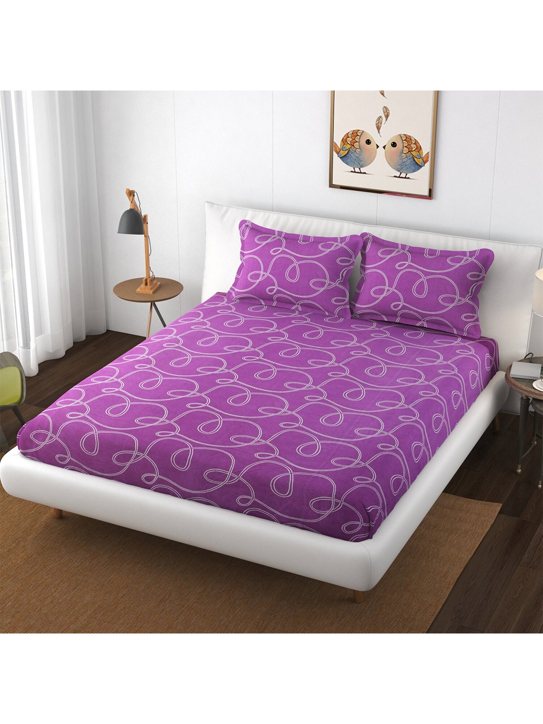

Bajo's Abstract Printed 250 TC Queen Bedsheet with 2 Pillow Covers, Purple