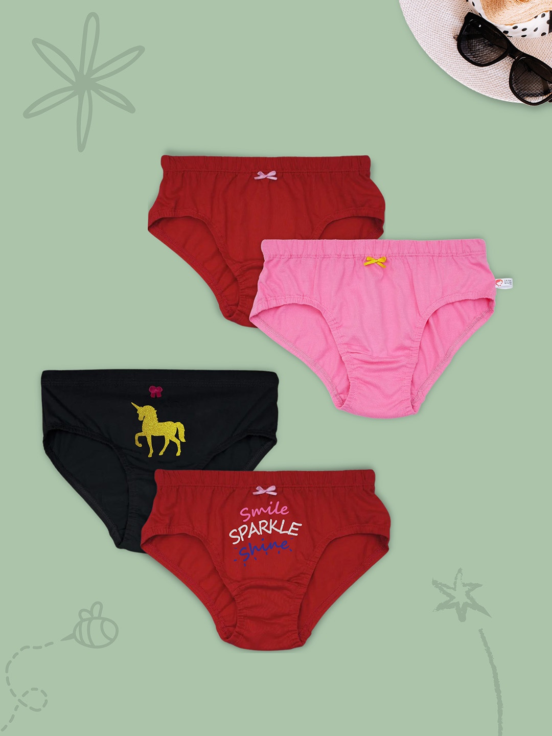

DChica Girls Pack Of 4 Solid Cotton Basic Briefs, Red