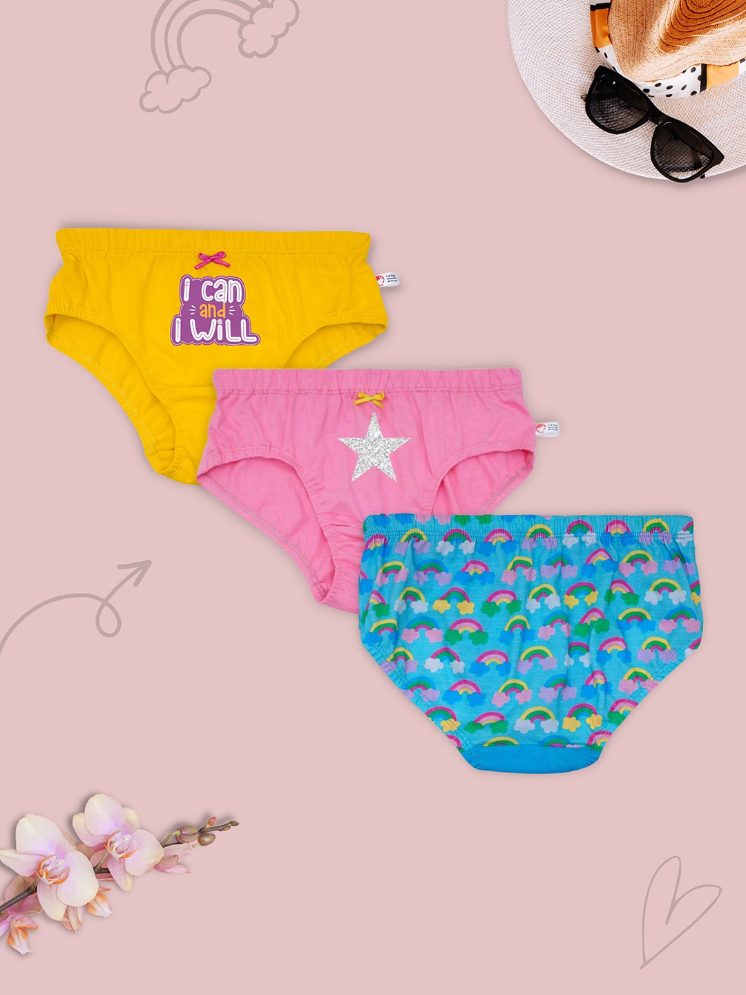 

DChica Girls Pack Of 3 Printed Cotton Basic Briefs, Yellow