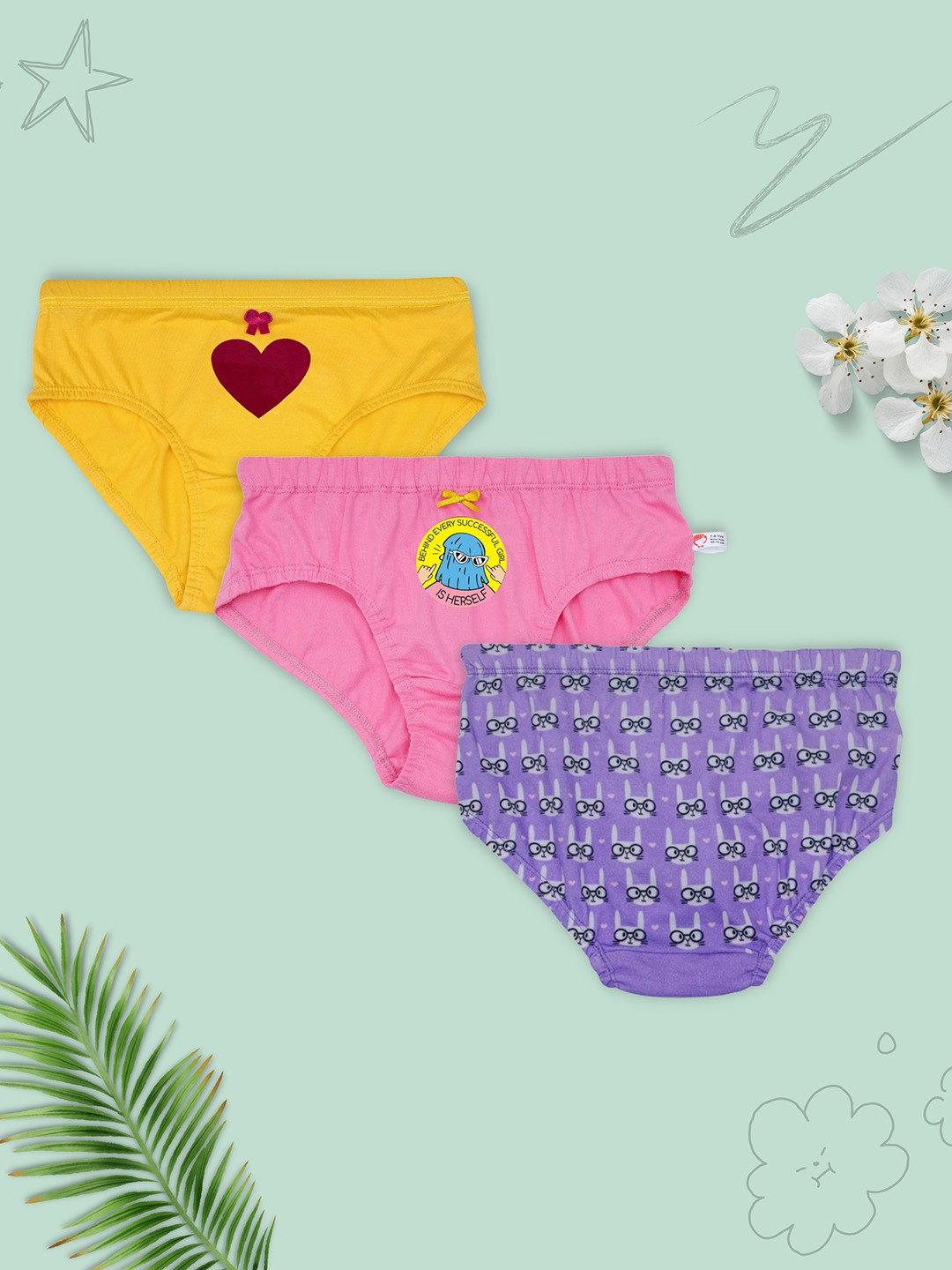 

DChica Girls Pack Of 3 Printed Cotton Basic Briefs, Pink