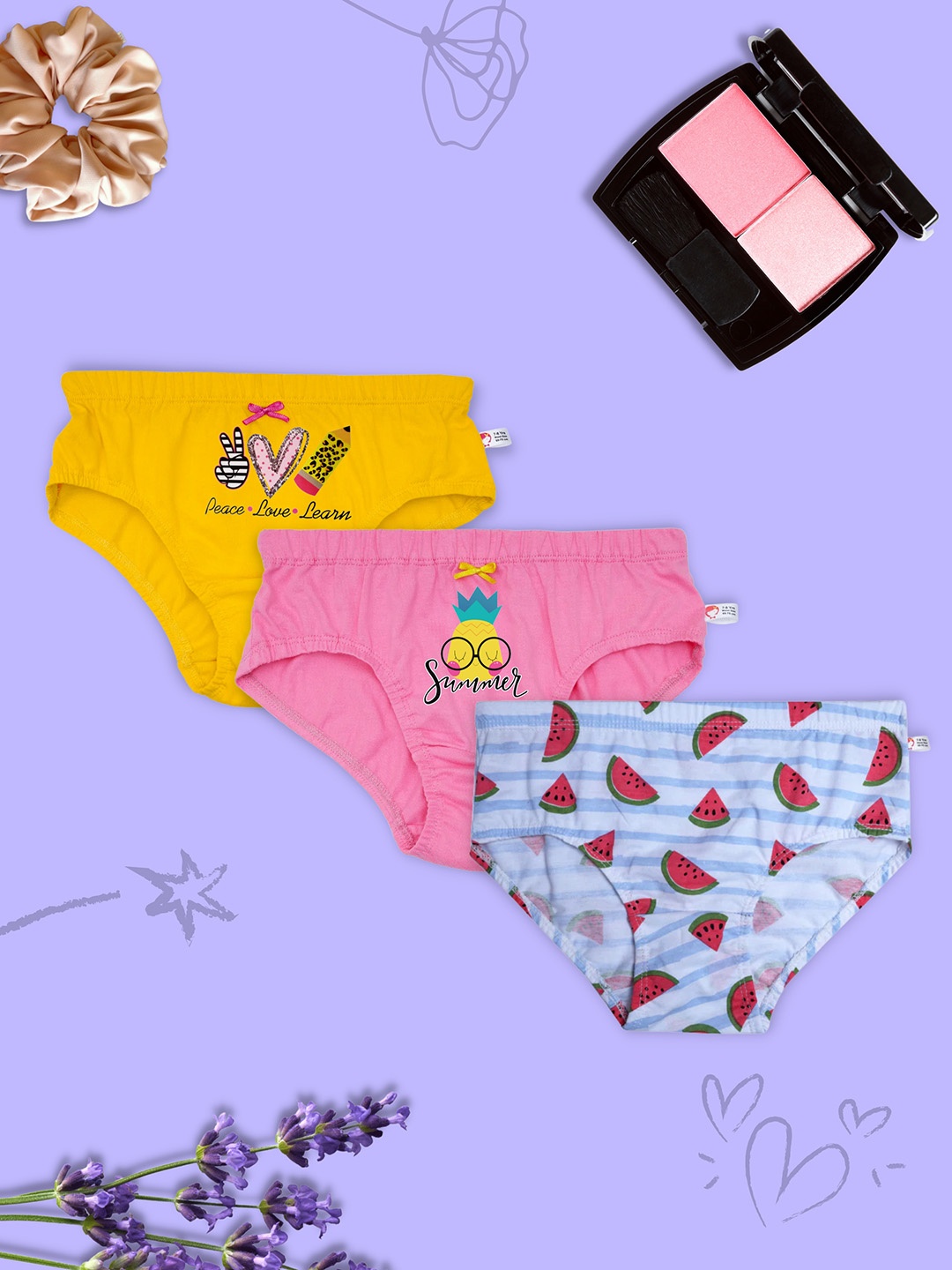 

DChica Girls Pack Of 3 Solid Pure Cotton Briefs, Yellow