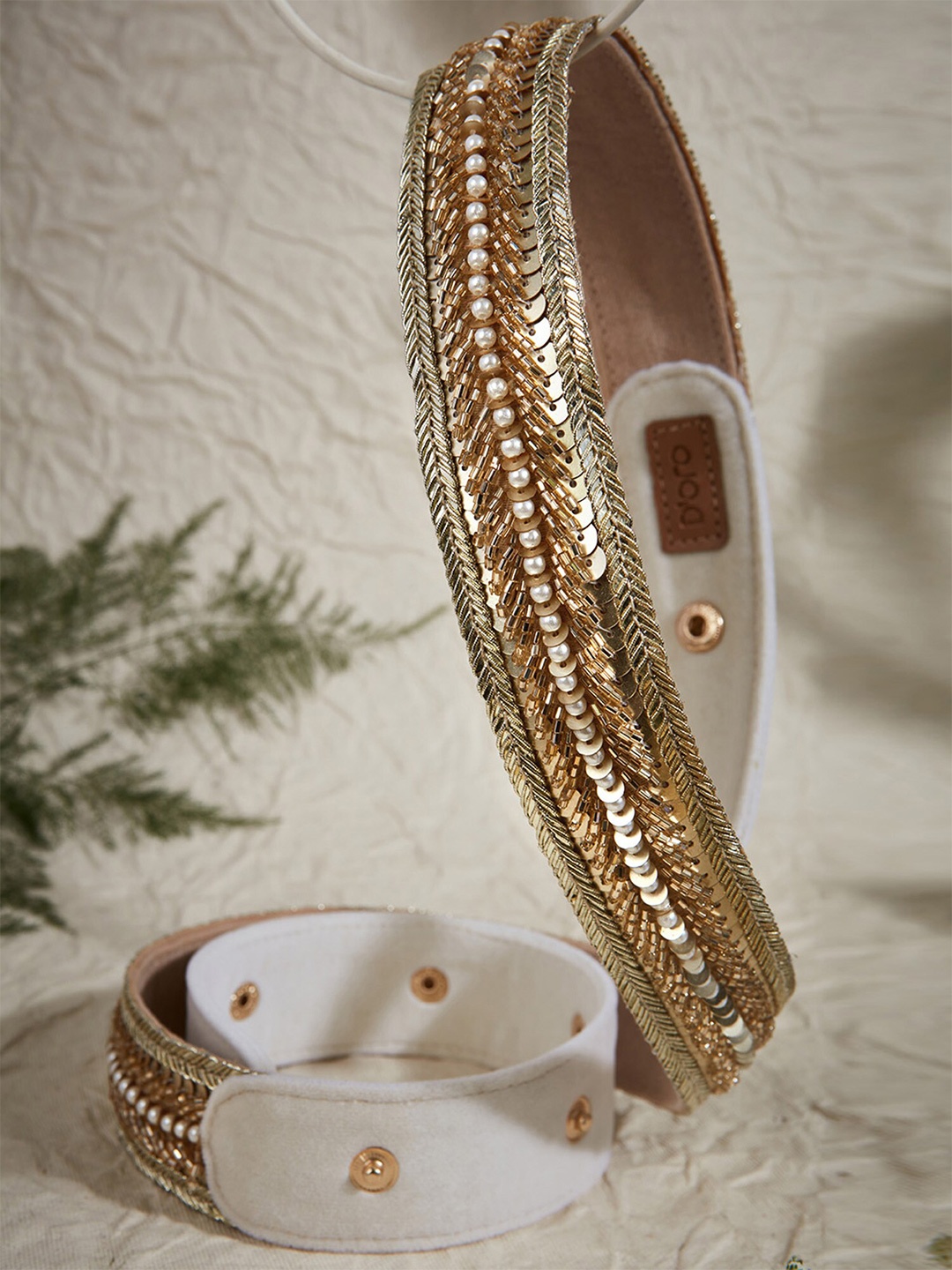 

D'oro Women Embellished Belt, Beige