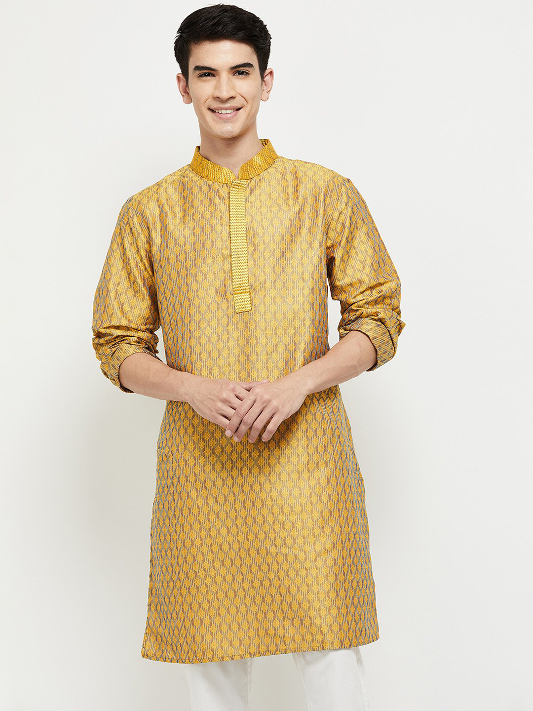 

max Men Thread Work Kurta, Mustard