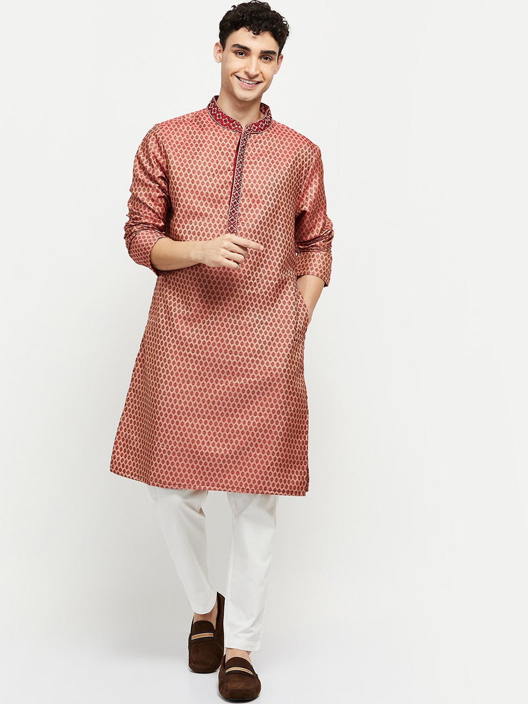 

max Men Printed Thread Work Polyester Kurta, Maroon