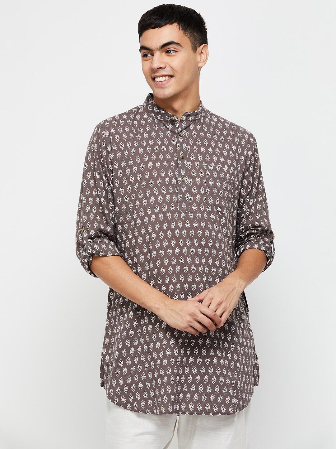 

max Men Brown Ethnic Motifs Printed Thread Work Kurta