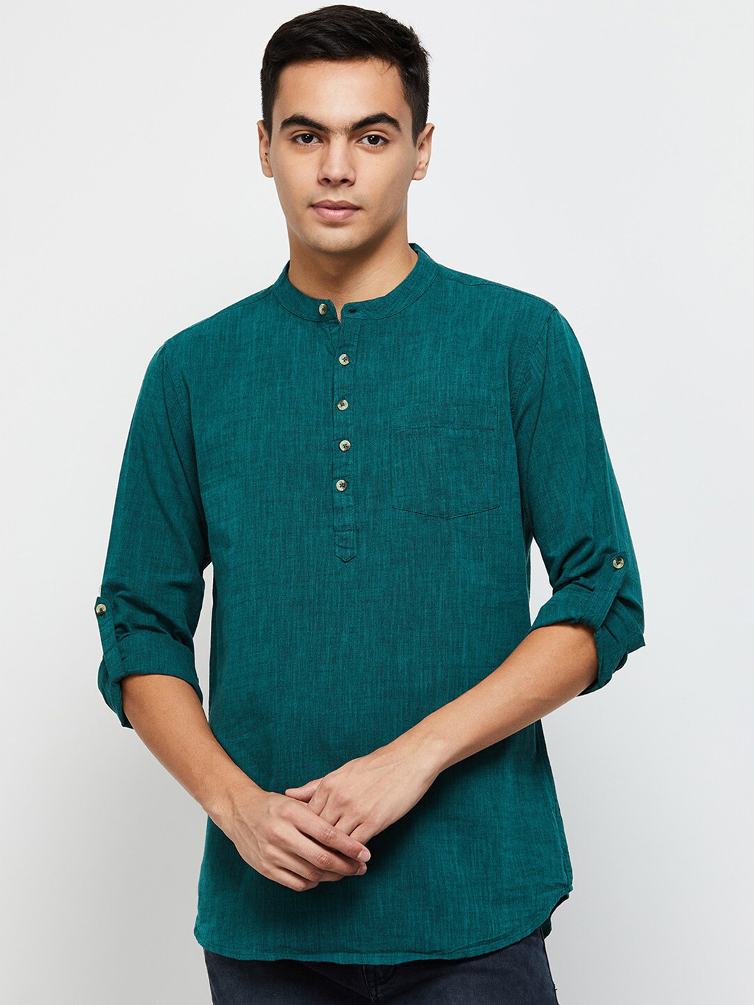 

max Men Green Solid Cotton Kurta
