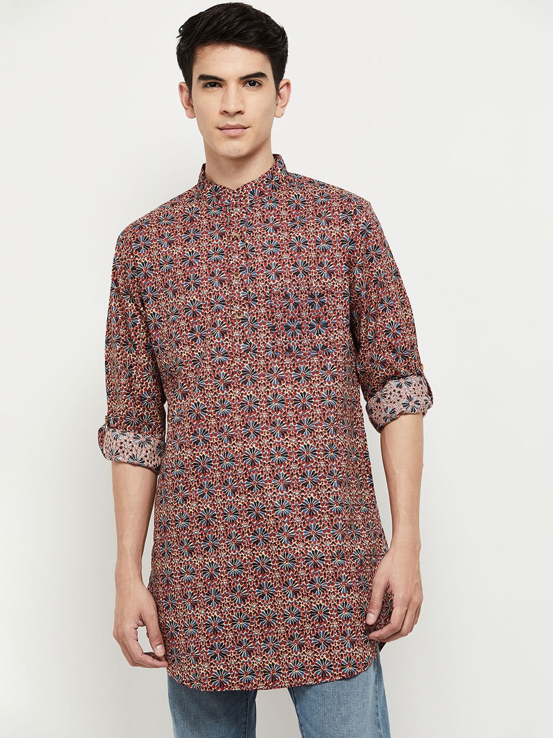 

max Men Brown Floral Printed Cotton Kurta