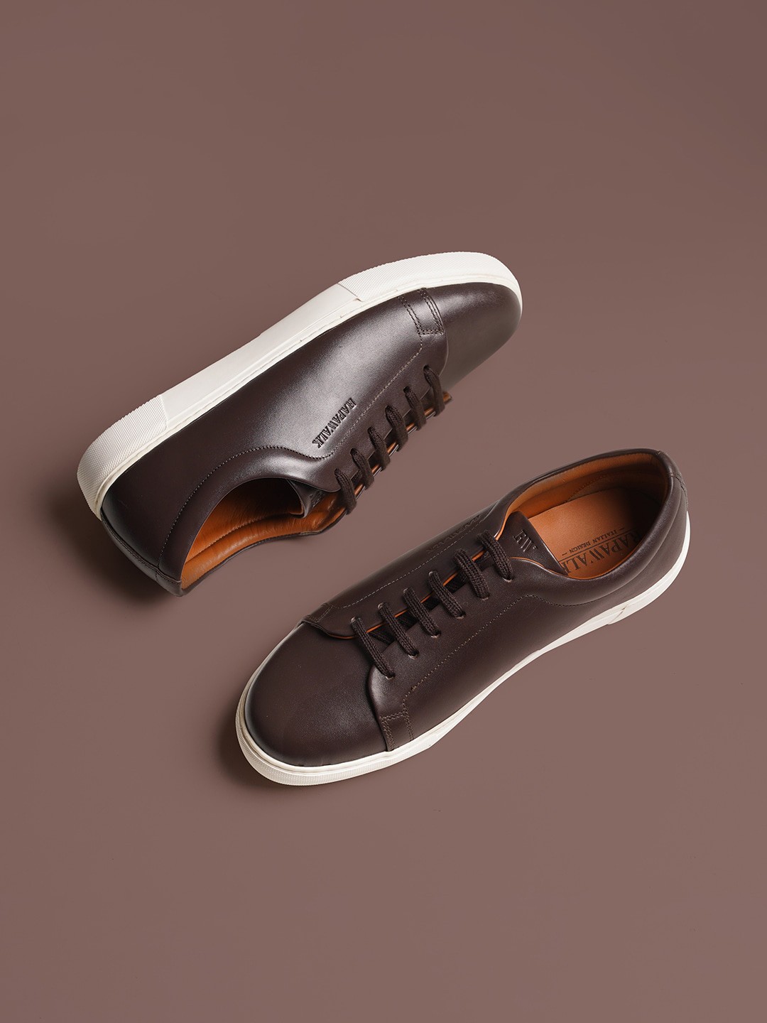 

RAPAWALK Men Solid Leather Lace-Up Sneakers, Brown