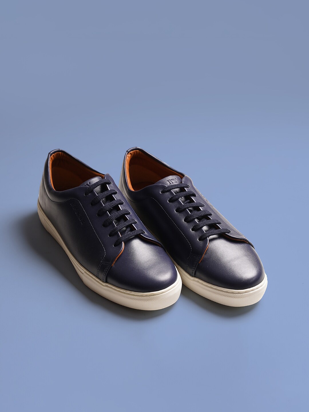 

RAPAWALK Men Navy Leather Sneakers, Navy blue