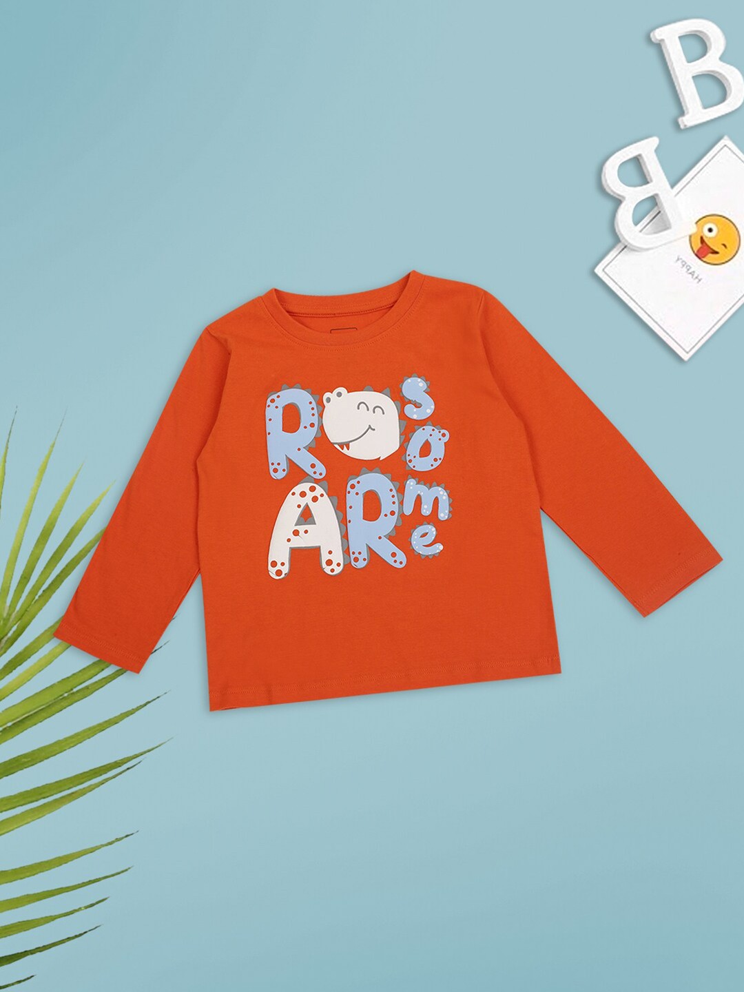 

MeeMee Boys Typography Printed Cotton T-shirt, Orange