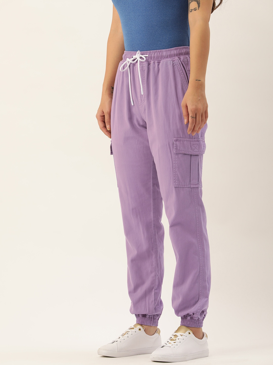 

IVOC Women Regular Fit Solid Pure Cotton Cargo Joggers, Lavender