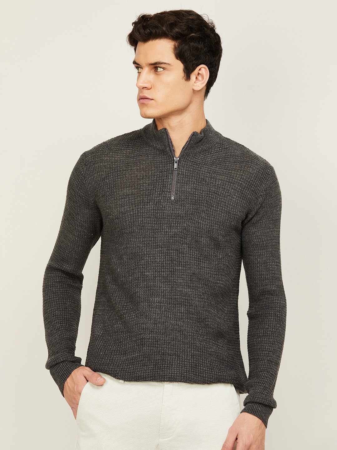 

CODE by Lifestyle Men Self Design Pullover, Grey