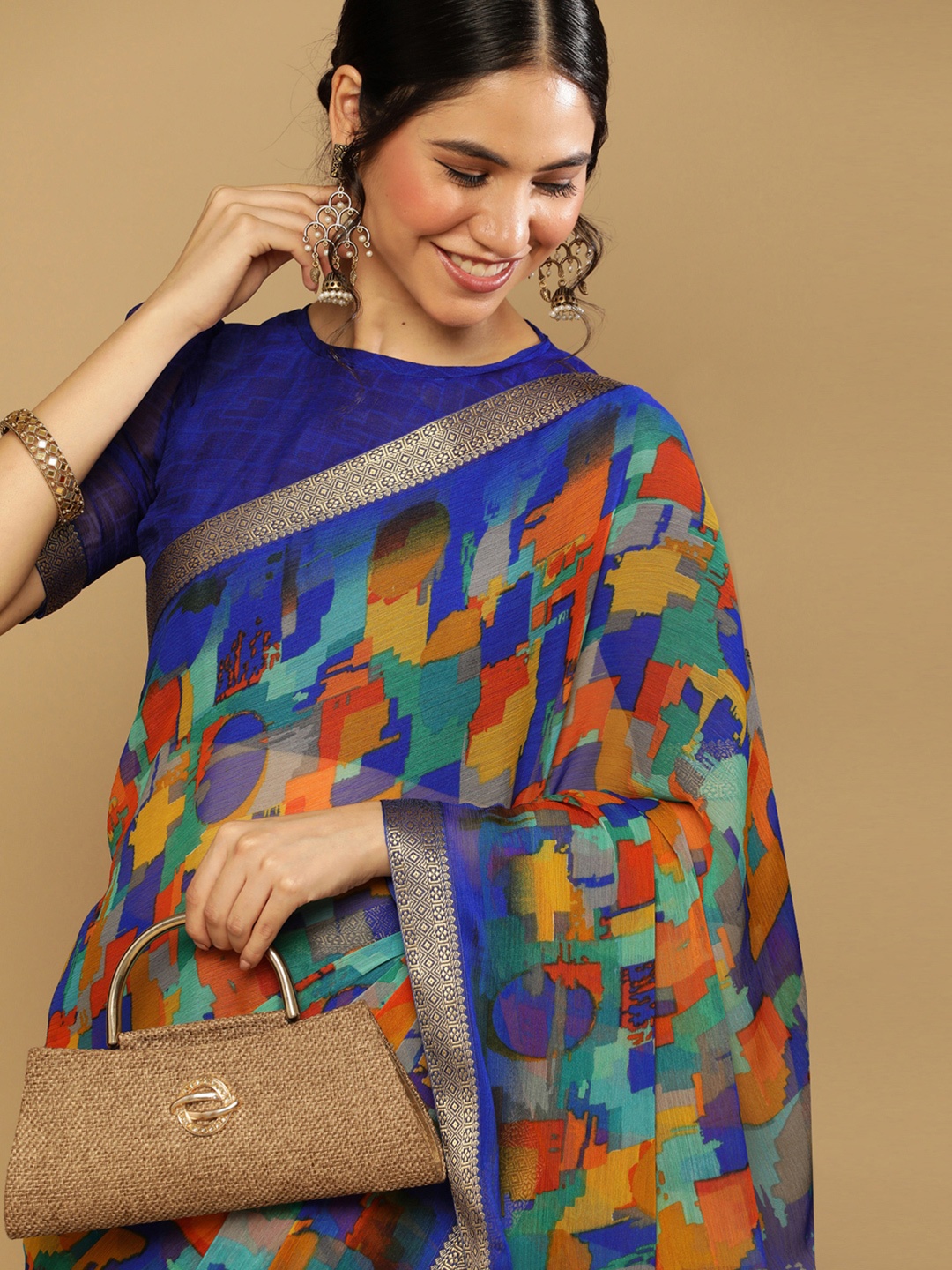 

Satrani Poly Chiffon Printed Saree, Blue