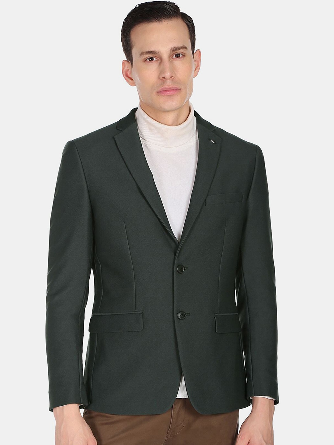 

Arrow Men Solid Single-Breasted Blazer, Green