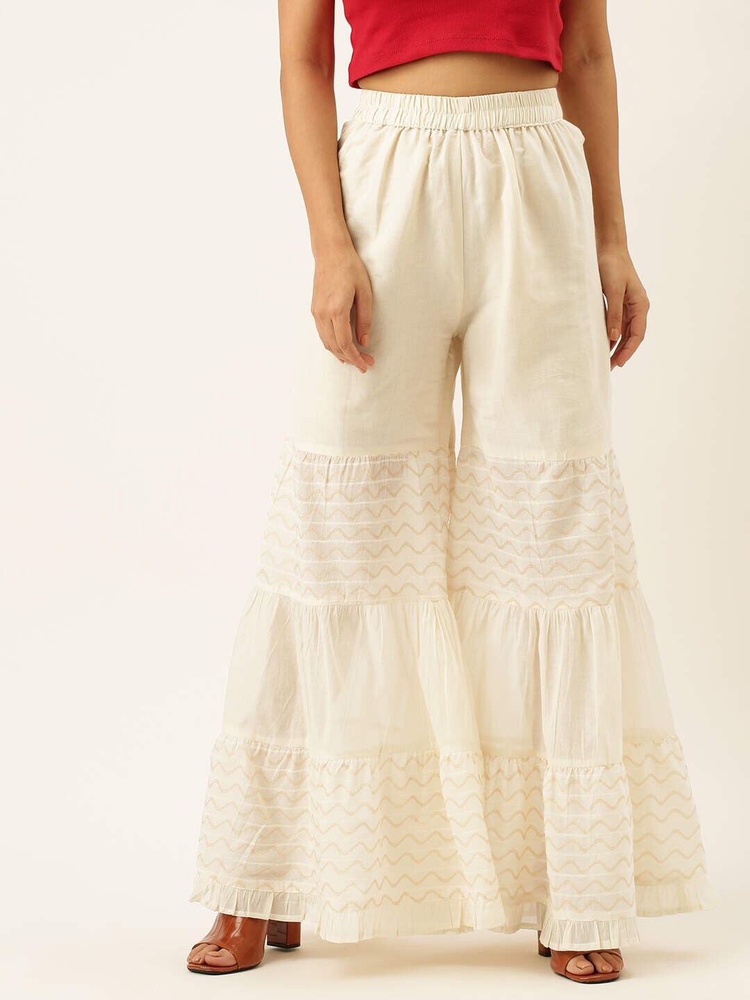 

ZOLA Women Printed Palazzos, Cream