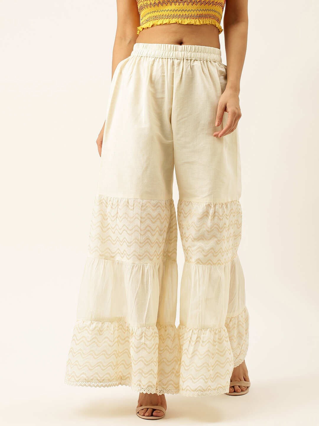 

ZOLA Women Printed Palazzos, Cream