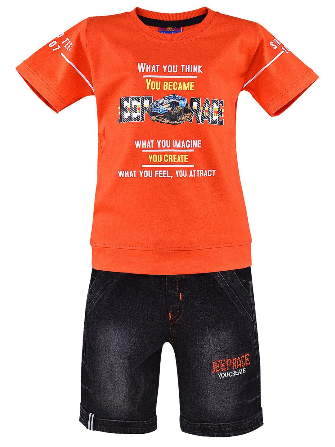 

Wish Karo Boys Printed Cotton Blend T-shirt with Shorts, Orange