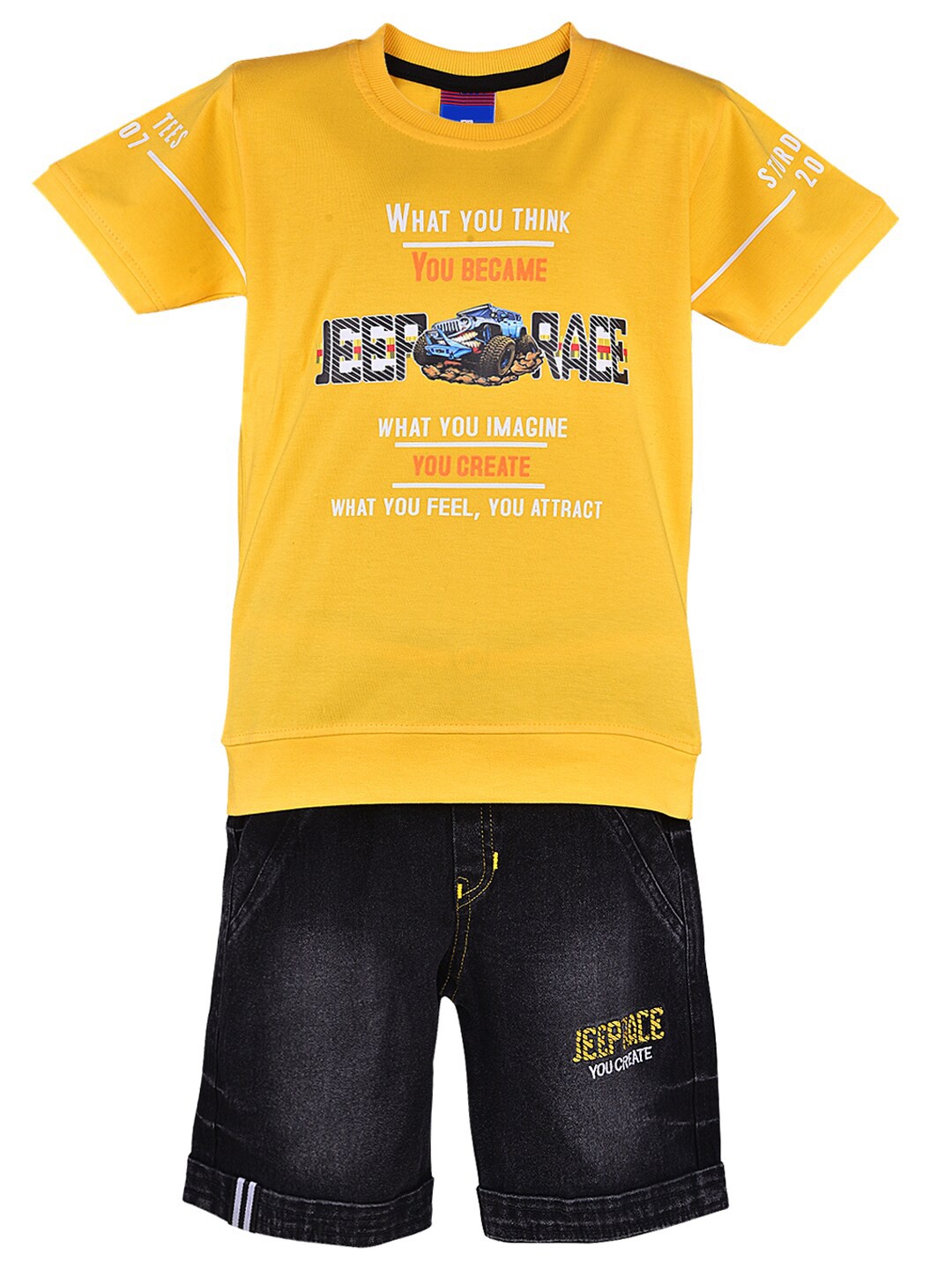 

Wish Karo Boys Printed Cotton Blend T-shirt with Shorts, Yellow