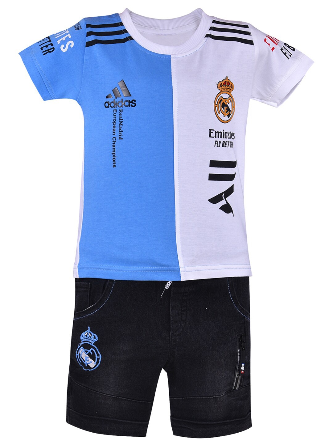 

Wish Karo Boys Printed Cotton Blend T-shirt with Shorts, Blue