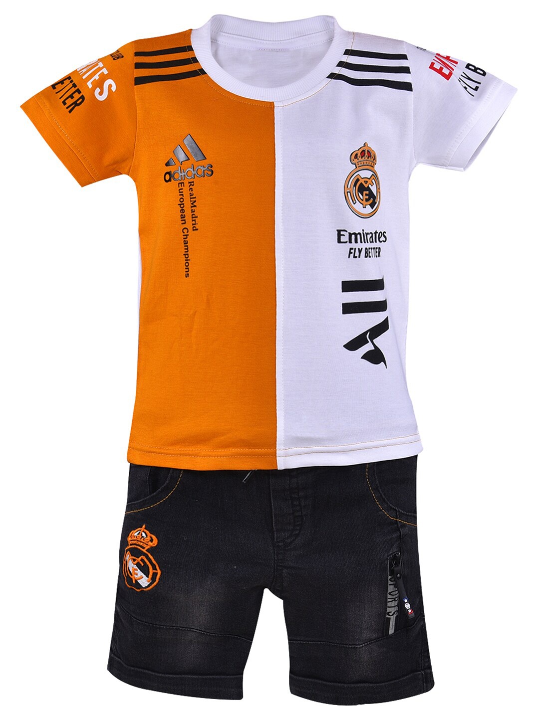 

Wish Karo Boys Printed Cotton Blend T-shirt with Shorts, Mustard