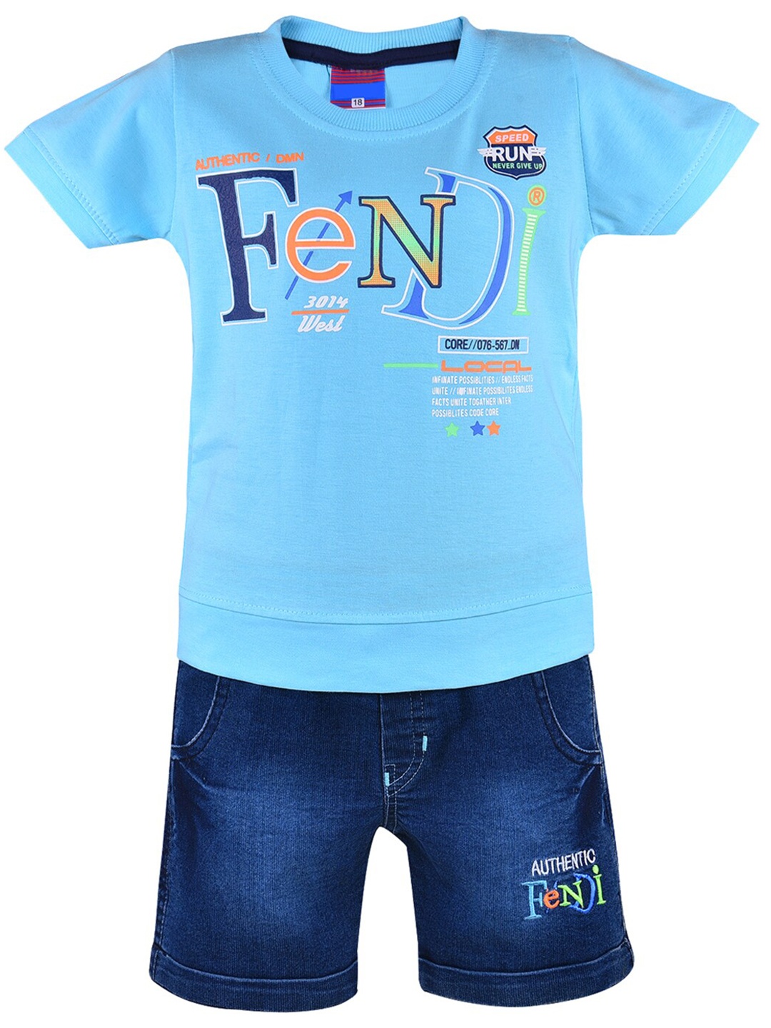 

Wish Karo Boys Printed Cotton Blend T-shirt with Shorts, Blue
